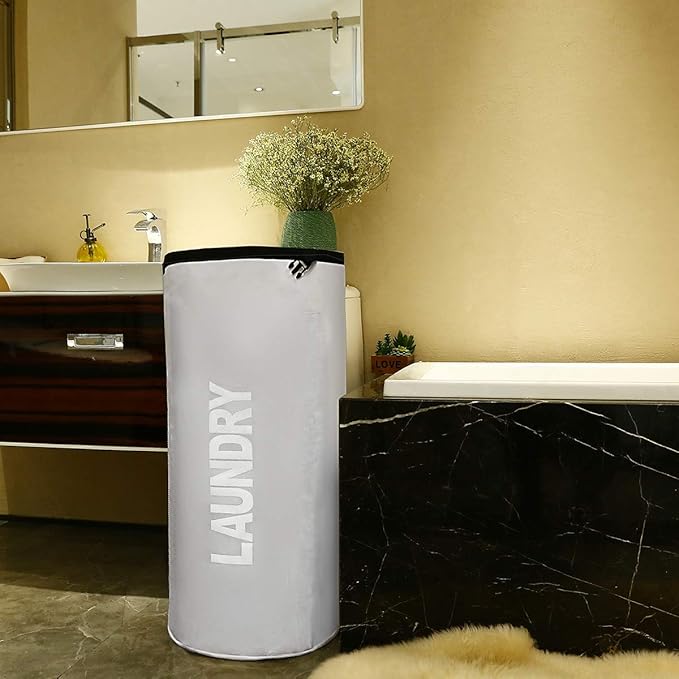 WOWLIVE Extra Large Foldable Laundry Bag Laundry Basket Collapsible Laundry Hamper Backpack Liner Dirty Clothes Hamper Standing Waterproof Hampers for Dorm Room (Beige)