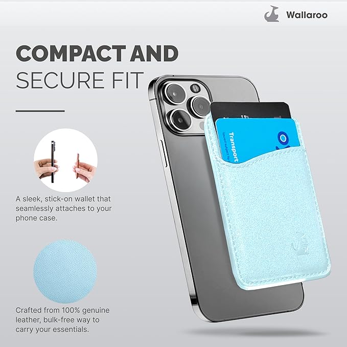 Wallaroo Premium Leather Cell Phone Wallet Stick On - Android and iPhone Wallet and Card Holder for Women and Men - Durable with Non-Slip Lining Secures Up to 3 Cards