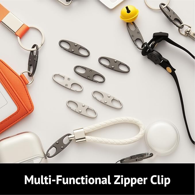 zelin Anti Theft Zipper Clips Double Opening Small Carabiner Clips, 8Pcs Elegant Zinc Alloy Zipper Pull Replacement for Travel, Commuting and Camping (Frost Silver)