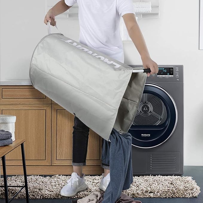 ZEROJETLAG 115L X-Large Laundry Basket Collapsible Hamper with Handles, Waterproof Fabric Dirty Clothes Basket, Tall Foldable Freestanding Bin Laundry Hamper for Dorm, Bathroom & Bedroom (Light Gray)