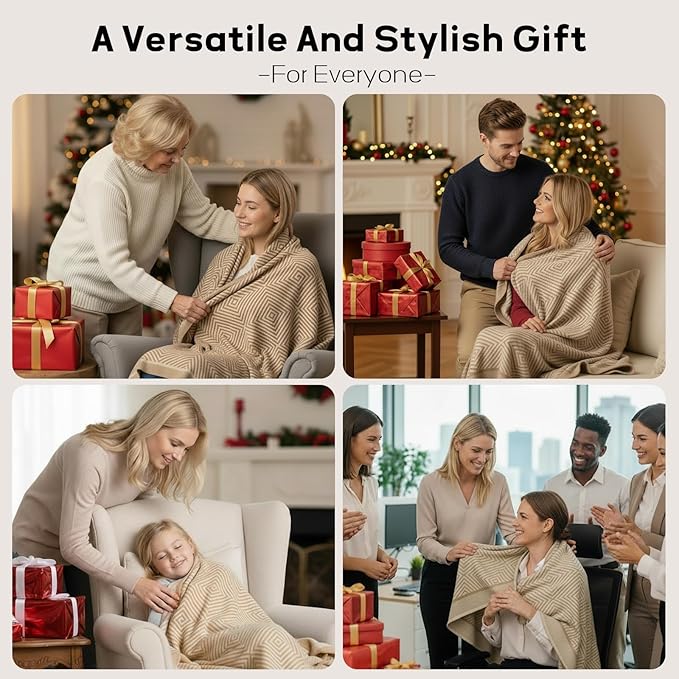 Compact Travel Blanket - Ultra Soft & Lightweight Knit Design Airplane Blanket, 53x72 Inch, Stylish Travel Shawl Wraps for Flights, Car,Travel Essentials, Gifts, Camping