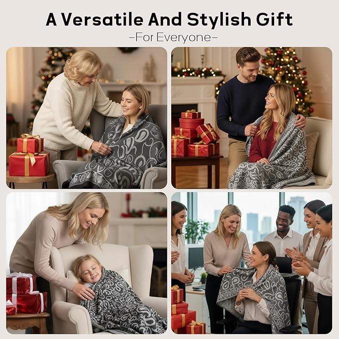 Compact Travel Blanket - Ultra Soft & Lightweight Knit Design Airplane Blanket, 53x72 Inch, Stylish Travel Shawl Wraps for Flights, Car,Travel Essentials, Gifts, Camping