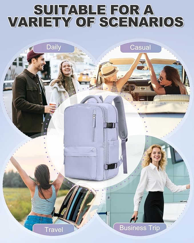 VGCUB Large Travel Backpack with Vacuum System Carry on 18x14x8 Inches Storage Compression Bags with Electric Pump Work Business Vacpack College Laptop Backpack for Women Men Purple Taro