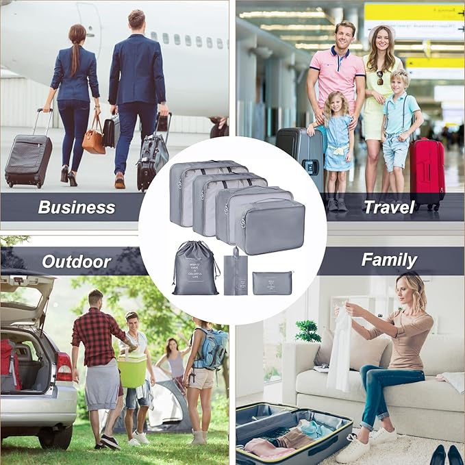 Packing Cubes 7 Set Travel Cubes for Suitcases Lightweight Luggage Packing Orginzers