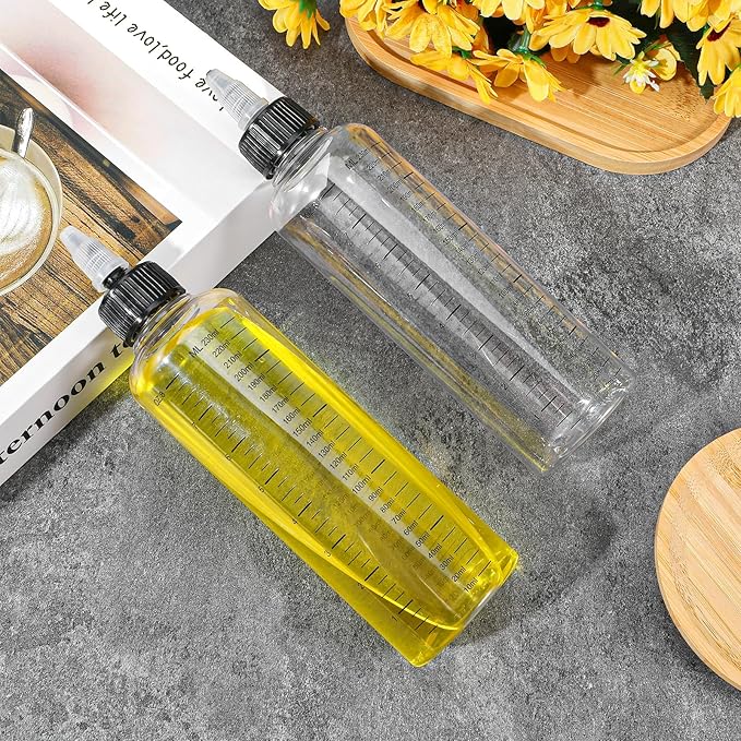 3 Pack Hair Oil Bottle 8.5oz-Hair Oil Applicator Plastic Squeeze Bottles Scalp Oil-Applicator Hair Dye Bottle, Twist-On Top Tip Cap, Refillable Bottles with Graduated Scale and Twist Top