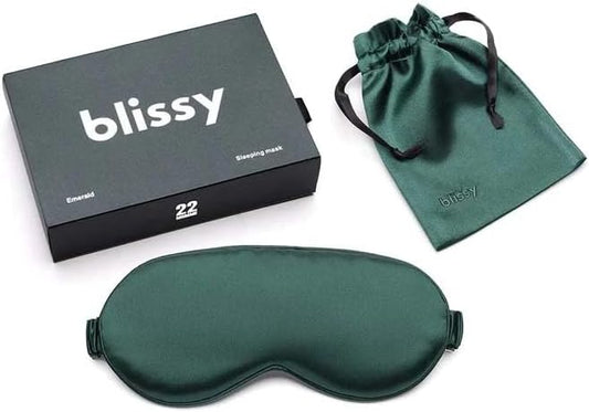 Blissy Silk Sleep Mask - Eye Sleeping Mask for Women & Men for Total Blackout - 100% Pure Mulberry Silk, 22 Momme 6a Fibers - Blindfold Sleep Mask Side Sleeper Eye Cover (Emerald)