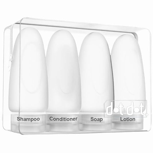 Dot&Dot Leak Proof Travel Bottles - TSA Approved 3oz Silicone Toiletries Travel Shampoo & Conditioner Containers with Labels