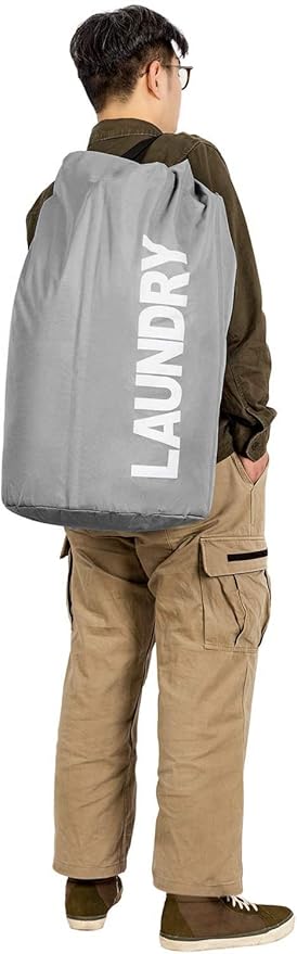 WOWLIVE Extra Large Foldable Laundry Bag Laundry Basket Collapsible Laundry Hamper Backpack Liner Dirty Clothes Hamper Standing Waterproof Hampers for Dorm Room (Gray)