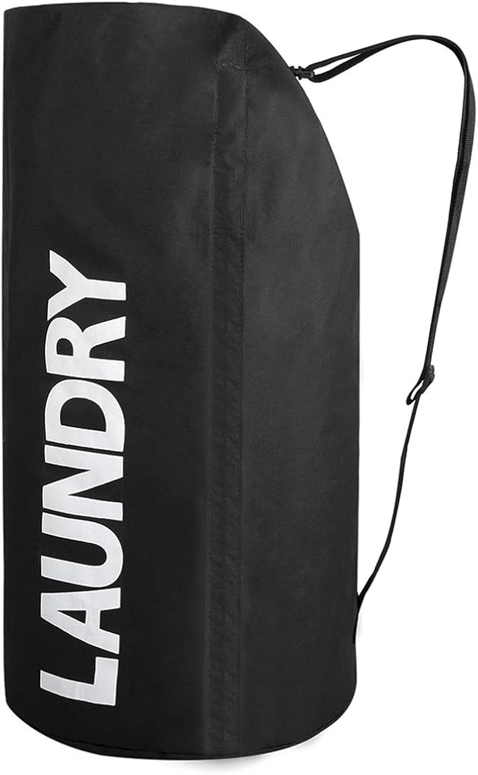 WOWLIVE Extra Large Foldable Laundry Bag Laundry Basket Collapsible Laundry Hamper Backpack Dirty Clothes Hamper Standing Waterproof Hampers for Dorm Room (Black)