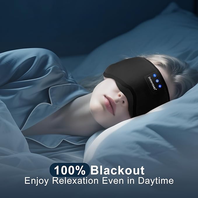 Deep Sleep Mask with Bluetooth 5.4 Headphones - Blackout Sleeping Mask Side Sleeper Eye Masks Earphone Rechargeable Headband Wiless Music Ear Muffs Portable Travel Essentials Gift for Women Men Mom