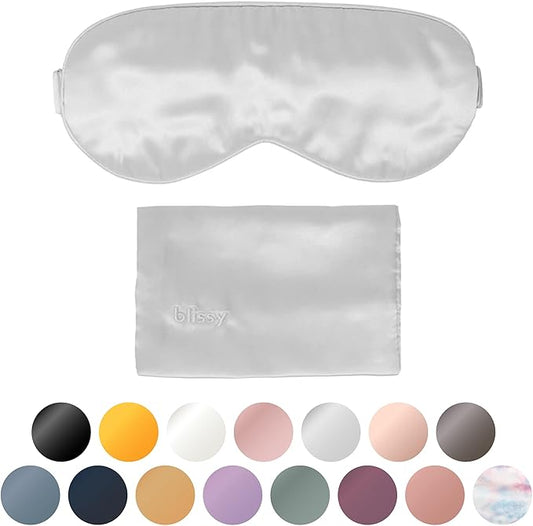 Blissy Silk Sleep Mask - Eye Sleeping Mask for Women & Men for Total Blackout - 100% Pure Mulberry Silk, 22 Momme 6a Fibers - Blindfold Sleep Mask Side Sleeper Eye Cover (Silver)