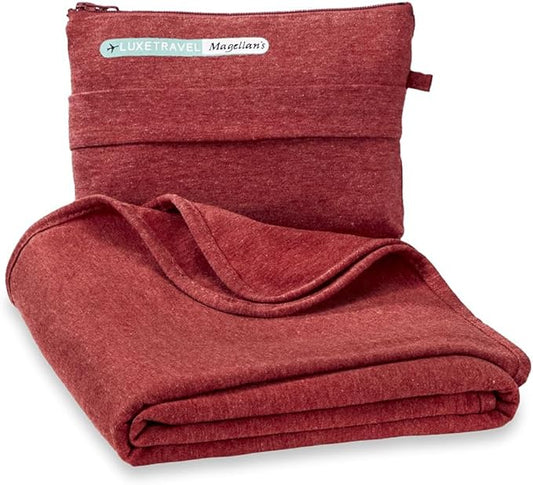 SAGEFINDS Airplane Travel Blanket | Compact Throw Blanket for Camping and Hiking | Converts into a Pillow | Travel Gift | Soft Jersey Knit | Fits in Backpack | Attaches to Luggage | Travel Essential