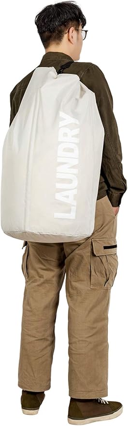 WOWLIVE Extra Large Foldable Laundry Bag Laundry Basket Collapsible Laundry Hamper Backpack Liner Dirty Clothes Hamper Standing Waterproof Hampers for Dorm Room (Beige)