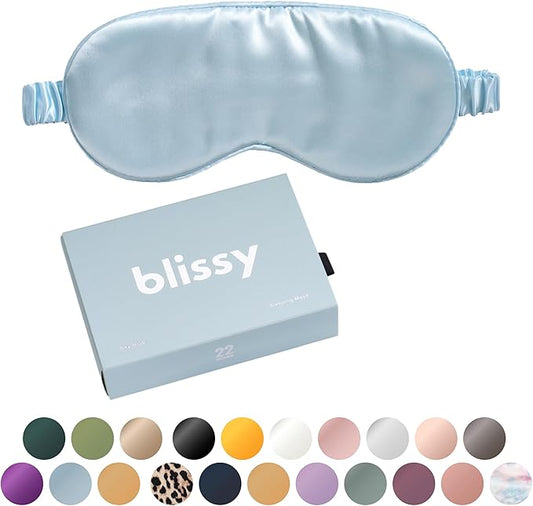 Blissy Silk Sleep Mask - Eye Sleeping Mask for Women & Men for Total Blackout - 100% Pure Mulberry Silk, 22 Momme 6a Fibers - Blindfold Sleep Mask Side Sleeper Eye Cover (Sky Blue)