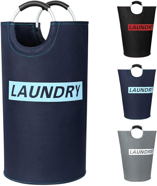 ZERO JET LAG 82L Large Laundry Basket Collapsible Fabric Hamper Tall Foldable Laundry Bag Handles Waterproof Washing Bin Clothes Travel Bathroom College Essentials Storage (Dark & Light Blue, L)