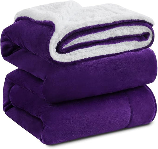 KAWAHOME Sherpa Fleece Twin Size Blanket for Bed - Extra Warm and Heavy Thick Blankets for Winter, Super Soft 500GSM Plush Blanket, 66"X 90" Purple