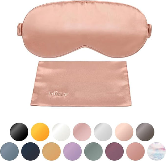 Blissy Silk Sleep Mask - Eye Sleeping Mask for Women & Men for Total Blackout - 100% Pure Mulberry Silk, 22 Momme 6a Fibers - Blindfold Sleep Mask Side Sleeper Eye Cover (Rose)