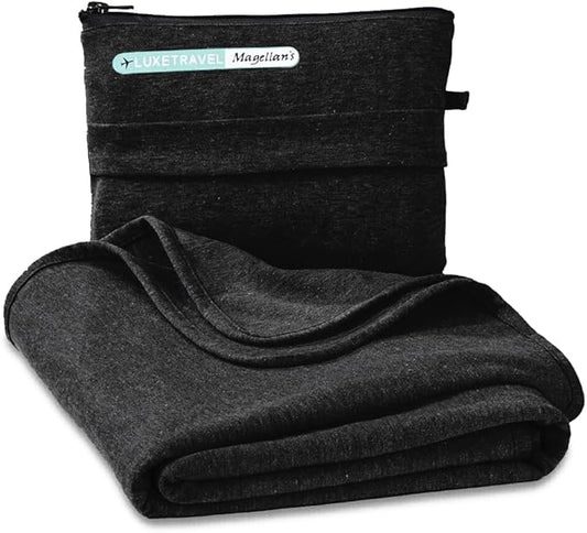 SAGEFINDS Airplane Travel Blanket | Compact Throw Blanket for Camping and Hiking | Converts into a Pillow | Travel Gift | Soft Jersey Knit | Fits in Backpack | Attaches to Luggage | Travel Essential