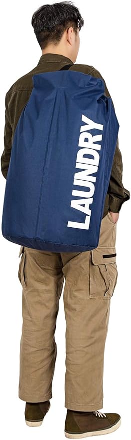 WOWLIVE Extra Large Foldable Laundry Bag Durable Laundry Basket Collapsible Laundry Hamper Backpack Laundry LinerDirty Clothes Hamper Standing Waterproof Hampers for Laundry Dorm Room(Dark blue)