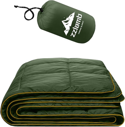 zzlamb Camping Blanket, Compact Lightweight Soft Puffy Blanket Water-Repellent, Packable Warm Quilt Down Alternative Picnic Hiking Backpacking Beach Travel RV Airplane Couch Car