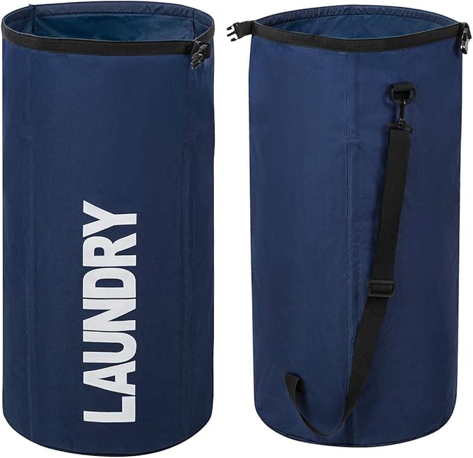 WOWLIVE Extra Large Foldable Laundry Bag Durable Laundry Basket Collapsible Laundry Hamper Backpack Laundry LinerDirty Clothes Hamper Standing Waterproof Hampers for Laundry Dorm Room(Dark blue)