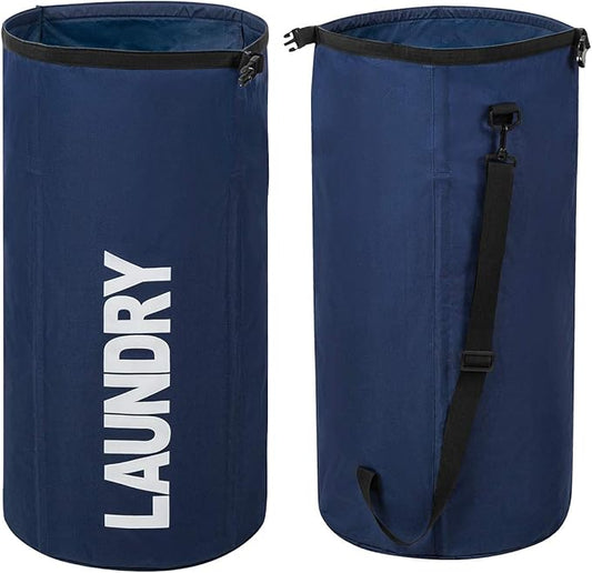 WOWLIVE Extra Large Foldable Laundry Bag Durable Laundry Basket Collapsible Laundry Hamper Backpack Laundry LinerDirty Clothes Hamper Standing Waterproof Hampers for Laundry Dorm Room(Dark blue)