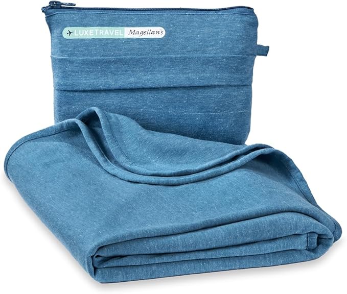 SAGEFINDS Airplane Travel Blanket | Compact Throw Blanket for Camping and Hiking | Converts into a Pillow | Travel Gift | Soft Jersey Knit | Fits in Backpack | Attaches to Luggage | Travel Essential