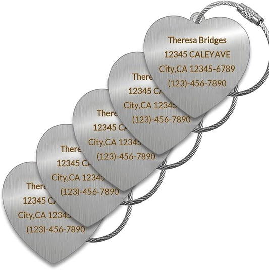 (5Pack Made in USA) Custom Personalized Luggage Tags-Customized Unique tag for Suitcase Backpack Travel,Bags (Heart-Shaped)