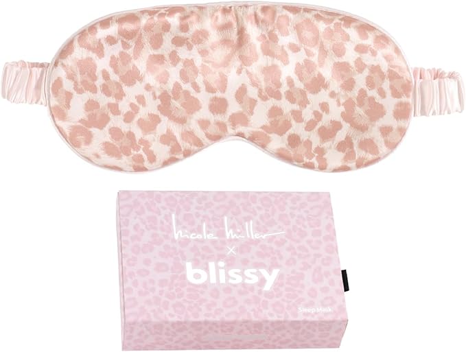Blissy Silk Sleep Mask - Eye Sleeping Mask for Women & Men for Total Blackout - 100% Pure Mulberry Silk, 22 Momme 6a Fibers - Blindfold Sleep Mask Side Sleeper Eye Cover (Mauve Cheetah)