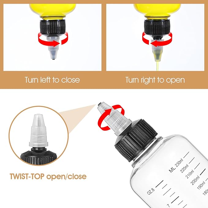 3 Pack Hair Oil Bottle 8.5oz-Hair Oil Applicator Plastic Squeeze Bottles Scalp Oil-Applicator Hair Dye Bottle, Twist-On Top Tip Cap, Refillable Bottles with Graduated Scale and Twist Top