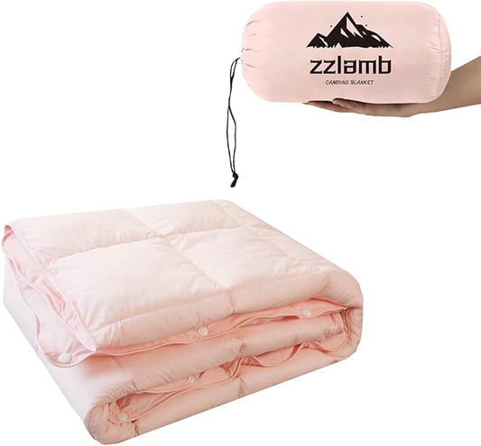 zzlamb Camping Blanket, Compact Lightweight Soft Puffy Blanket Water-Repellent, Packable Warm Quilt Down Alternative Picnic Hiking Backpacking Beach Travel RV Airplane Couch Car