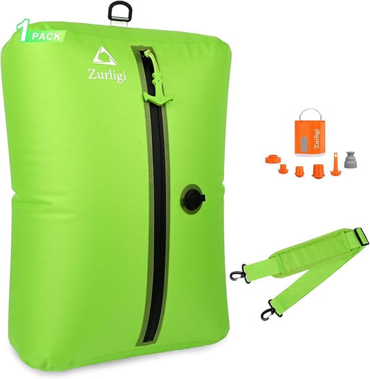 Zurligi Vacuum Bags for Travel with Pump, Vacuum Compression Bag with Adjustable Shoulder Strap, IP67 Reusable Vacuum Packing Cubes for Luggage, Backpack, Suitcase, Yoga, Swim, Beach (1PC+Green)