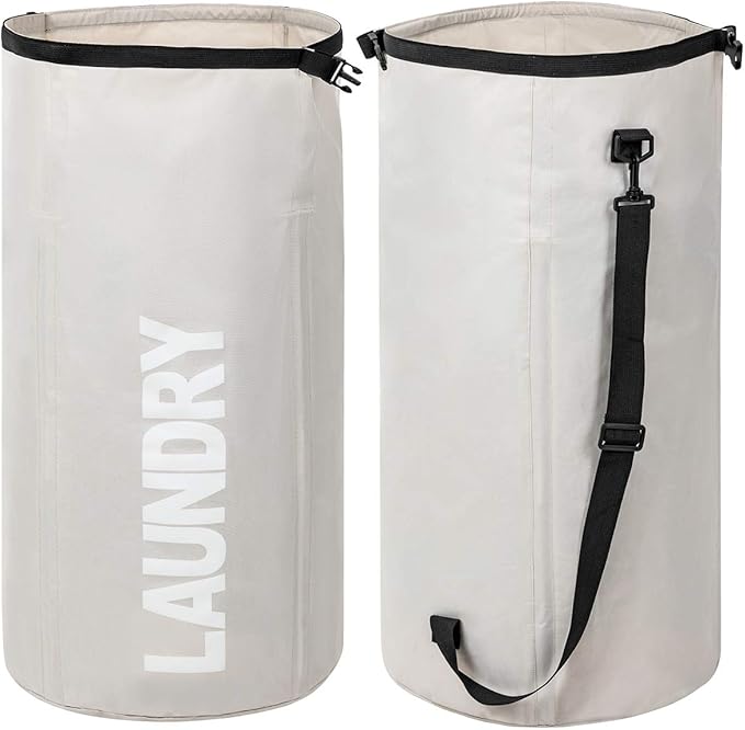 WOWLIVE Extra Large Foldable Laundry Bag Laundry Basket Collapsible Laundry Hamper Backpack Liner Dirty Clothes Hamper Standing Waterproof Hampers for Dorm Room (Beige)