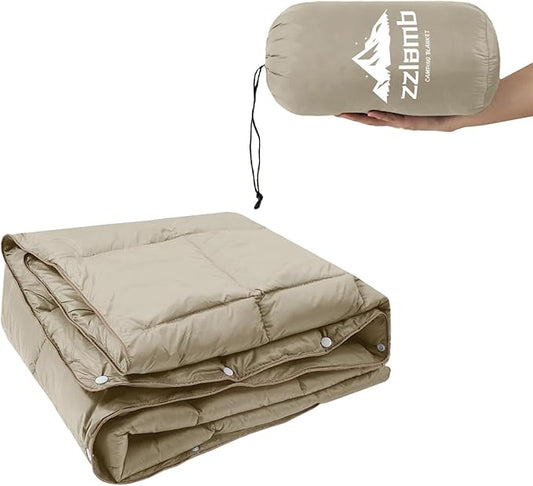 zzlamb Camping Blanket, Compact Lightweight Soft Puffy Blanket Water-Repellent, Packable Warm Quilt Down Alternative Picnic Hiking Backpacking Beach Travel RV Airplane Couch Car