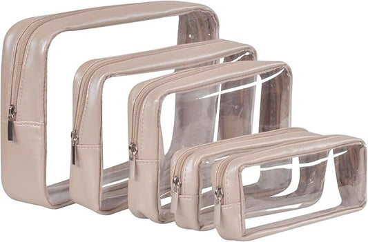 TSA Approved 5-Piece Diaper Bag Organizer Pouch Set Clear Waterproof TPU Kids Toiletry Storage Set Travel Packing Clutch Cube Bags for Baby Nursing