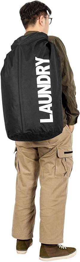 WOWLIVE Extra Large Foldable Laundry Bag Laundry Basket Collapsible Laundry Hamper Backpack Dirty Clothes Hamper Standing Waterproof Hampers for Dorm Room (Black)