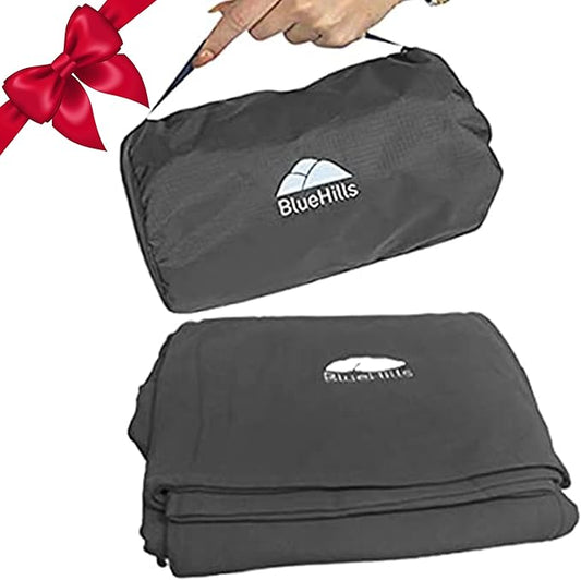 BlueHills Ultra Compact Travel Blanket Pillow in Portable Bag Case Soft 70 X 56 with Strap Backpack Clip Premium Cozy Soft Compact Pack Large Blanket for Airplane Flight Layover Grey - Gray C002