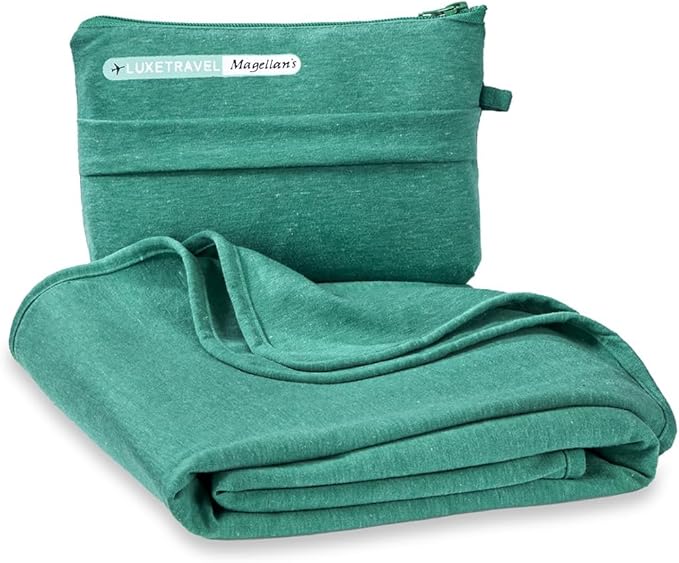 SAGEFINDS Airplane Travel Blanket | Compact Throw Blanket for Camping and Hiking | Converts into a Pillow | Travel Gift | Soft Jersey Knit | Fits in Backpack | Attaches to Luggage | Travel Essential