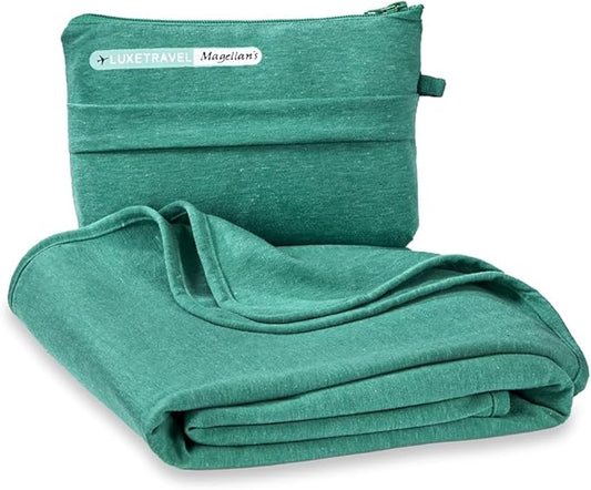 SAGEFINDS Airplane Travel Blanket | Compact Throw Blanket for Camping and Hiking | Converts into a Pillow | Travel Gift | Soft Jersey Knit | Fits in Backpack | Attaches to Luggage | Travel Essential