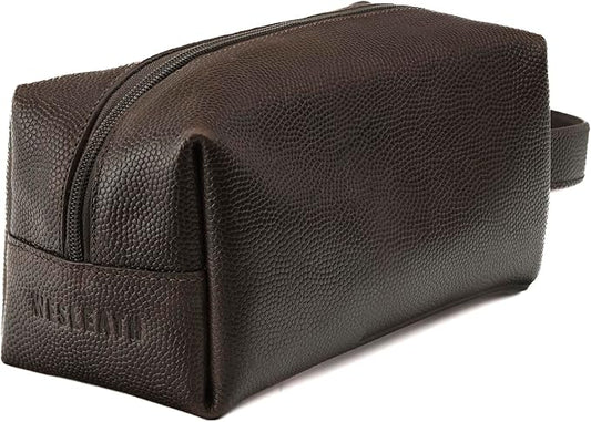 Leather Toiletry Bag for Men – Water Resistant Travel Dopp Kit - Premium Full Grain Leather Cosmetic Case- Perfect Gifts for Him - Mens Toiletry Bag (Chocolate)