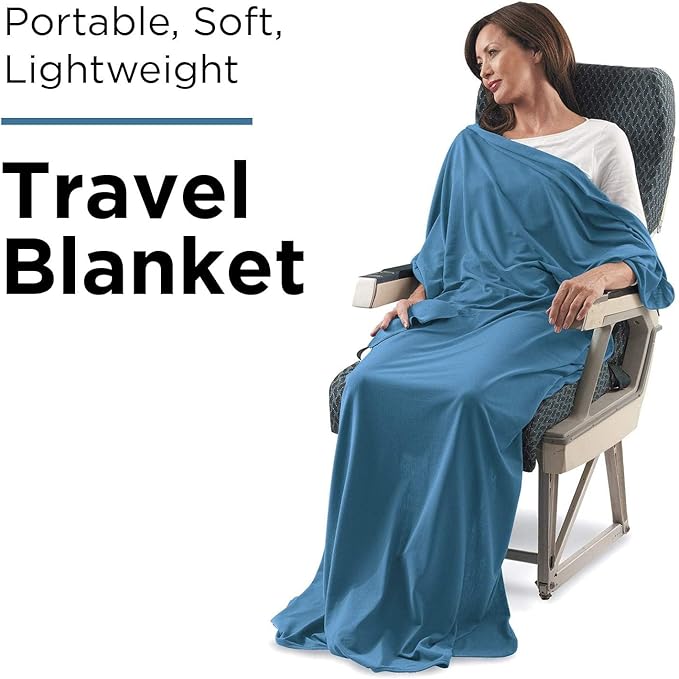 SAGEFINDS Airplane Travel Blanket | Compact Throw Blanket for Camping and Hiking | Converts into a Pillow | Travel Gift | Soft Jersey Knit | Fits in Backpack | Attaches to Luggage | Travel Essential