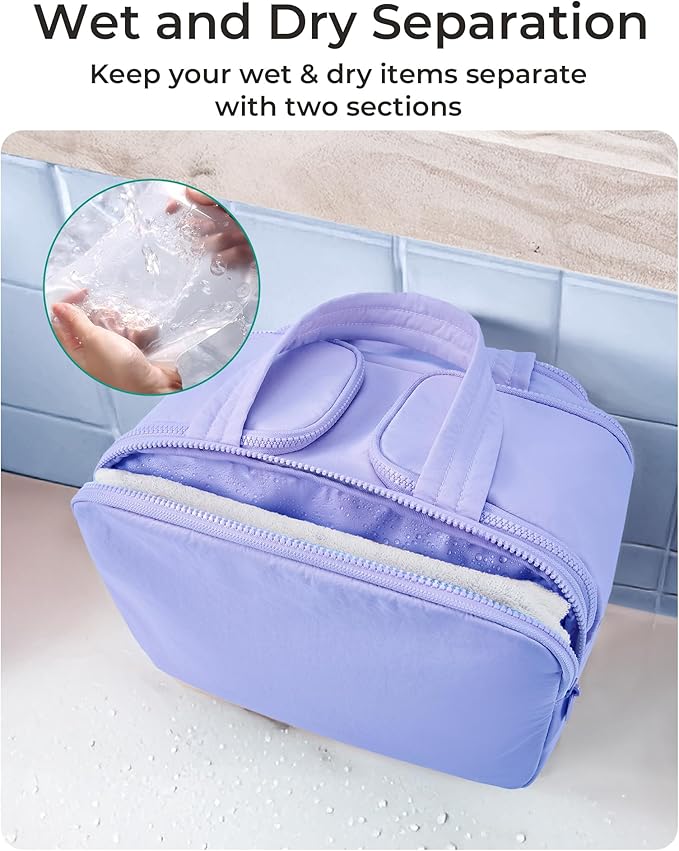 BAGSMART Travel Toiletry Bag, Crush Toiletry Bag for Women, Wide-open Puffy Toiletry Bags for Traveling, Large Travel Cosmetic Makeup Bag Organizer for Accessories,Toiletrie, Purple