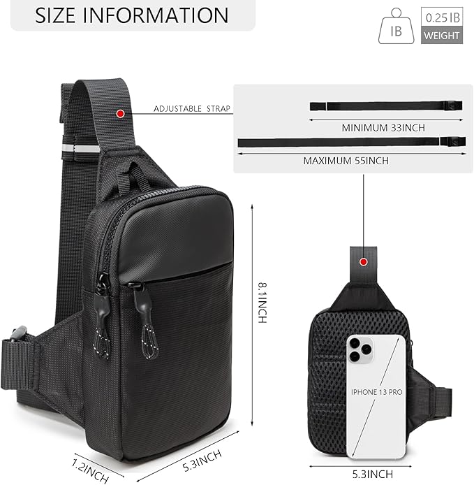 Mini Sling Bag for Men Women, Small Crossbody Waterproof Practical Shoulder Chest Bag for Travel Work Sport