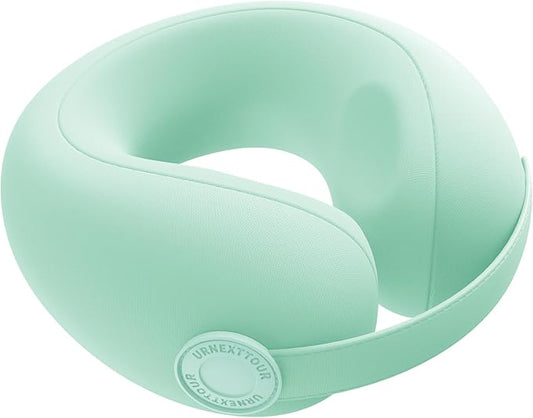 Car Pillow for Little Kids Travel Neck Pillows, Memory Foam Neck Support Travelling Pillow with Washable Cotton Pillowcases and Storage Bag, for Airplane, Train, Flight and Home Use Green