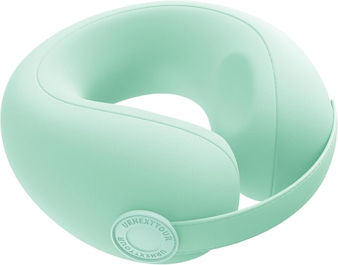 Car Pillow for Big Kids Travel Neck Pillows, Memory Foam Neck Support Travelling Pillow with Washable Cotton Pillowcases and Storage Bag, for Airplane, Train, Flight and Home Use Green