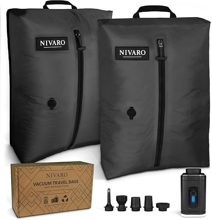 Travel Vacuum Bags with Pump (2-Pack, Large 30L) - IPX8 Waterproof Reusable Compression Bags for Travel, Space Saver Packing Cubes for Luggage, with Wireless Pump