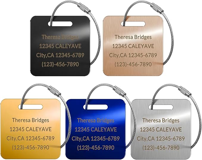 (5Pack Made in USA) Custom Personalized Luggage Tags-Customized Unique tag for Suitcase Backpack Travel,Bags (Metal (2 × 2))
