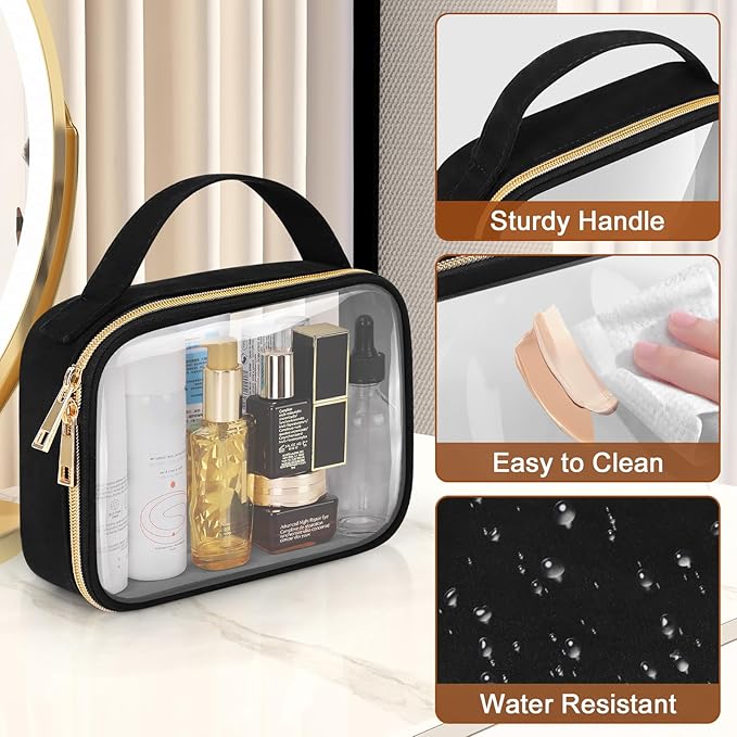 Wedama 2 Pack Toiletry Bags with Handles, Large Opening PVC Cosmetic Bags, Double Zipper, Black