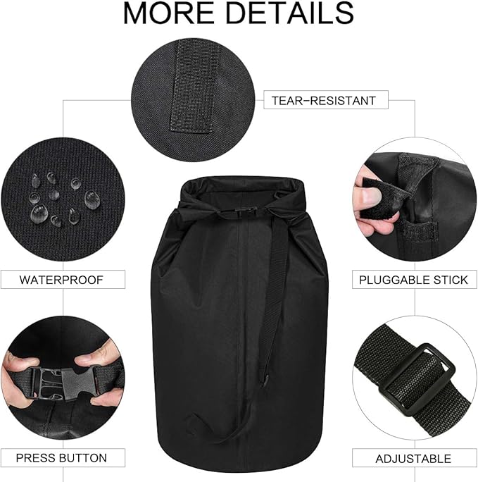 WOWLIVE Extra Large Foldable Laundry Bag Laundry Basket Collapsible Laundry Hamper Backpack Dirty Clothes Hamper Standing Waterproof Hampers for Dorm Room (Black)