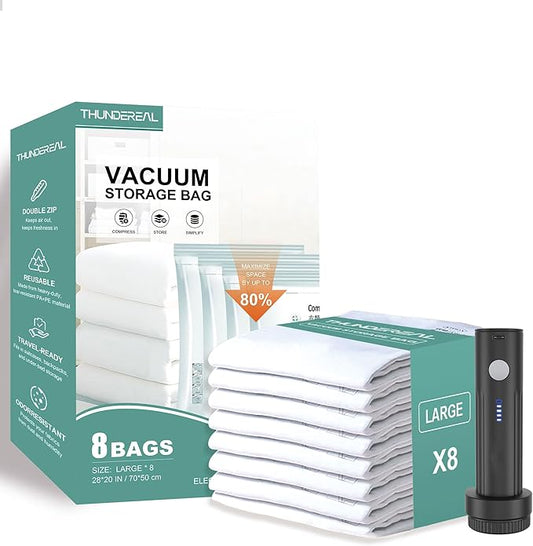 Travel Vacuum Storage Bags with Electric Pump, Multiple Combinations Travel Packing Bags for Luggage and Suitcase, Carry-on Size Compression Space Saver for Clothes and Clothing (C: 8 Large-EPUMP)